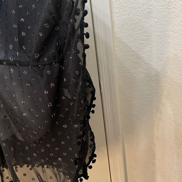 Club Z Collection Swim Coverup Size Large Black Silver Metallic Drawstring Waist - Picture 5 of 6